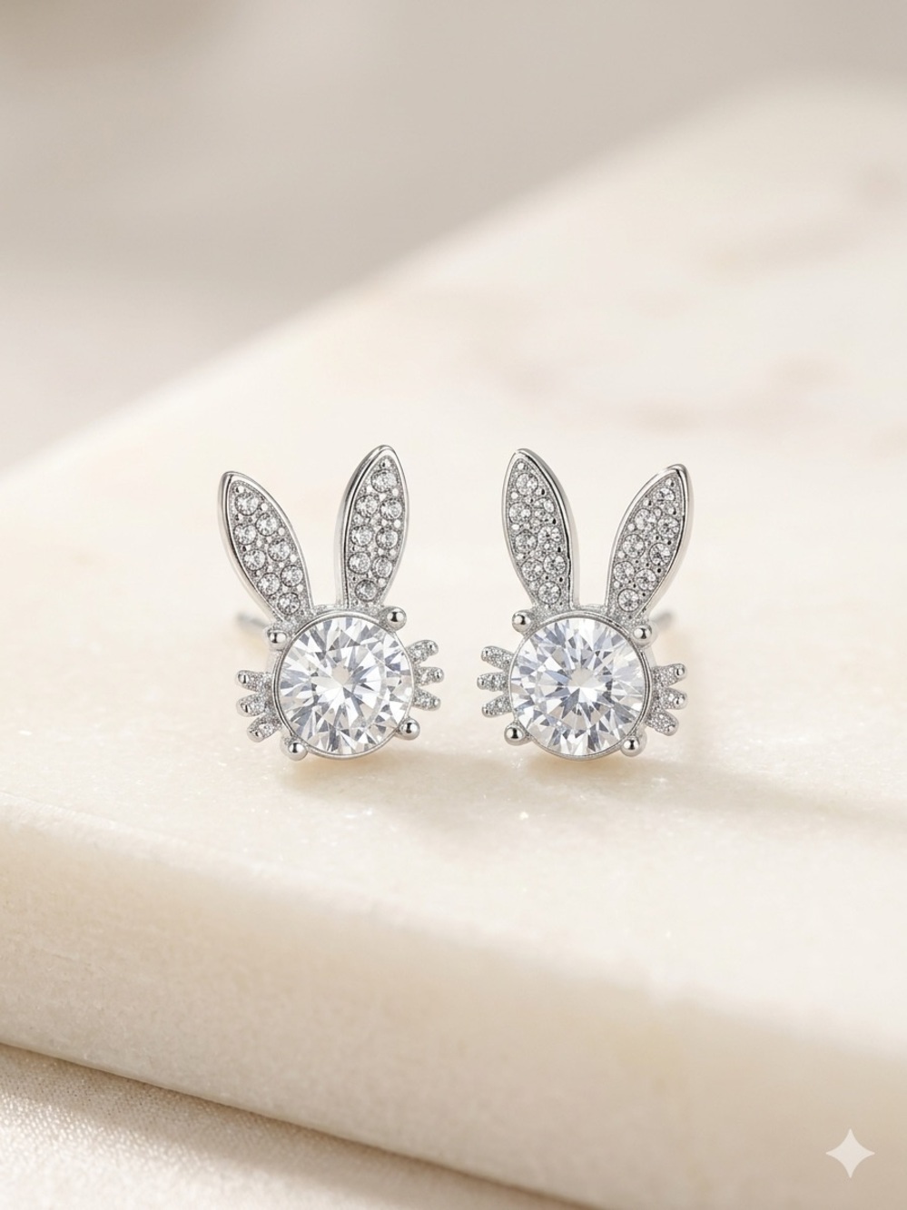 Sterling Silver Bunny Crystal Stud Earrings in Silver rabbit